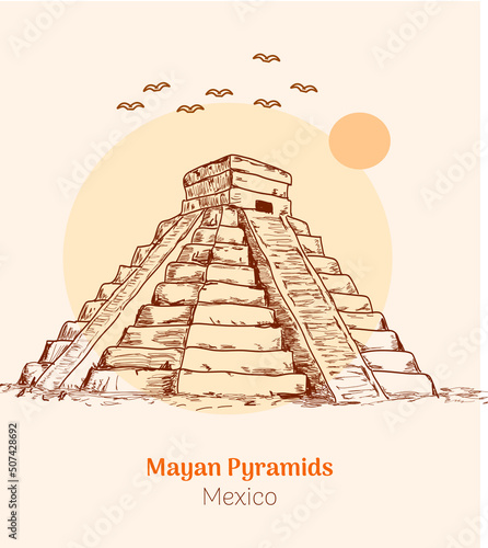 mayan pyramids - Mexico hand drawing vector illustration  photo