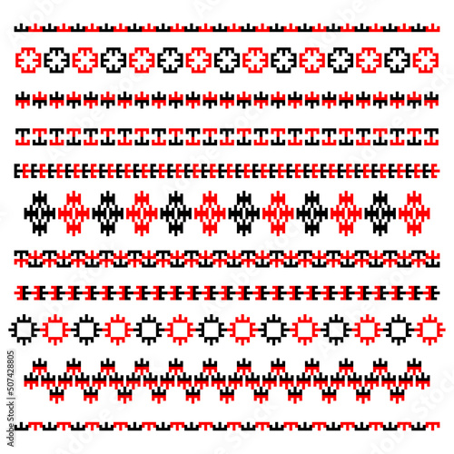 Traditional Ukrainian knitted embroidery art, ethnic border ornament vyshyvanka