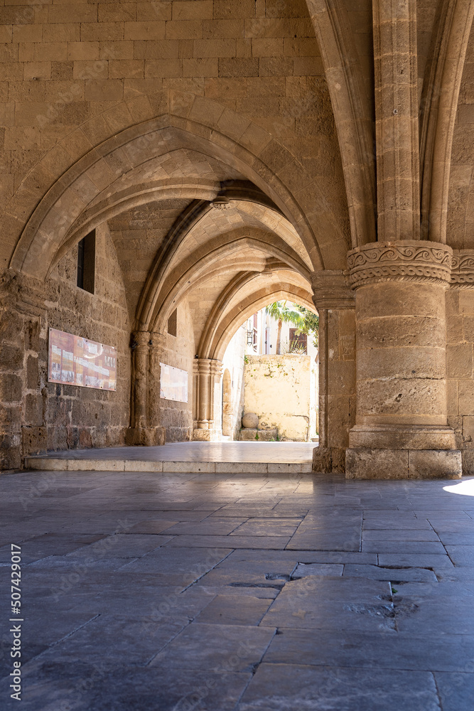 Columns and arches of Loggia of St. John at Street of the Knights of Rhodes
