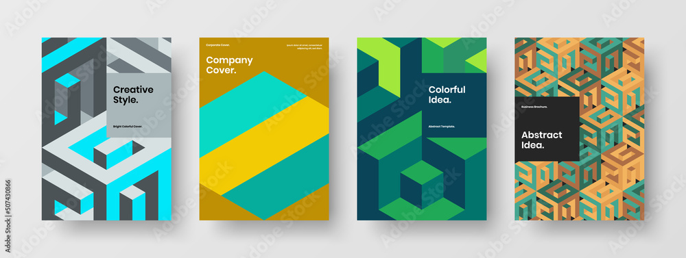 Fresh company cover A4 vector design illustration bundle. Isolated mosaic pattern handbill layout set.