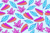 Colorful leaves seamless pattern. Vibrant vector leaf illustrations in pink, purple and blue colors, repeating seamless pattern  for your printing design. 
