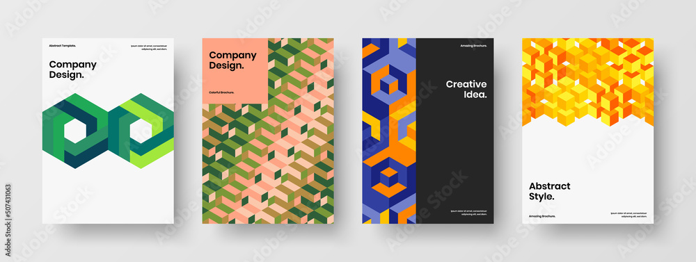 Multicolored mosaic pattern booklet illustration collection. Unique company brochure A4 vector design template bundle. Multicolored mosaic pattern booklet illustration collection. Unique company brochure A4 vector design template bundle.