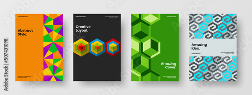 Premium annual report design vector layout collection. Multicolored mosaic shapes company cover concept bundle.