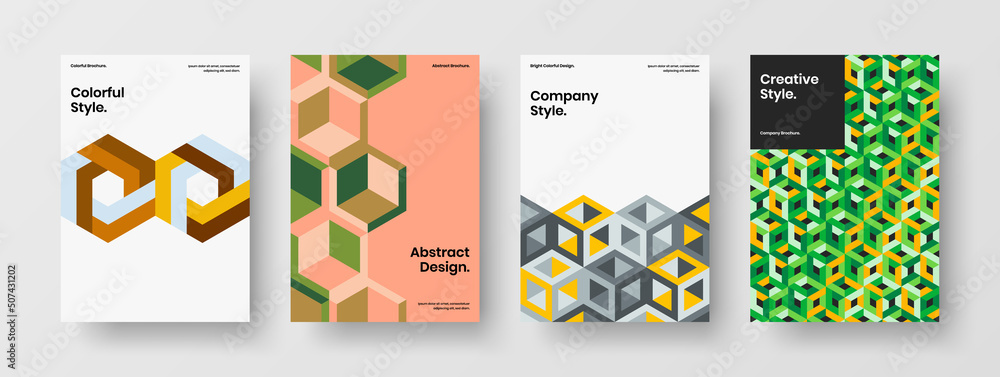 Obraz premium Simple journal cover A4 vector design layout set. Fresh geometric shapes corporate identity concept collection.