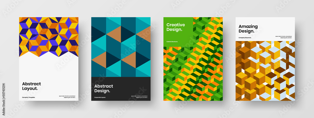 Fototapeta premium Premium geometric shapes booklet illustration collection. Minimalistic company cover design vector template set.