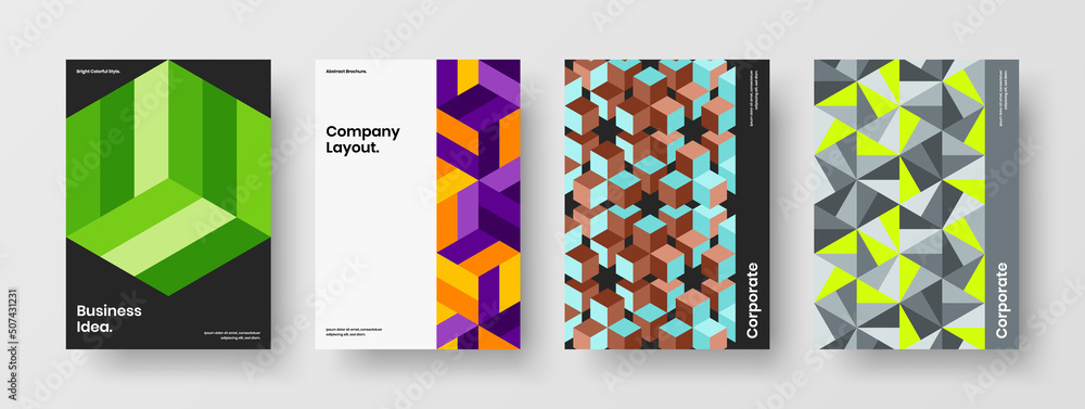 Creative mosaic shapes handbill template bundle. Trendy corporate brochure A4 vector design illustration composition.