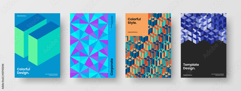 Unique journal cover A4 design vector template bundle. Original mosaic pattern front page concept collection.