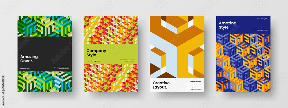 Naklejka premium Amazing brochure design vector layout collection. Premium geometric hexagons company identity concept set.
