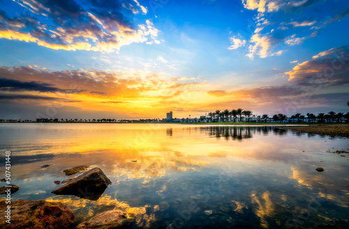 Beautiful Morning sunrise view in Modon lake -Dammam Saudi Arabia. photo