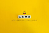 ASMR (Autonomous sensory meridian response) Banner and Icon. Letter Tiles on Yellow Background. Minimal Aesthetics.
