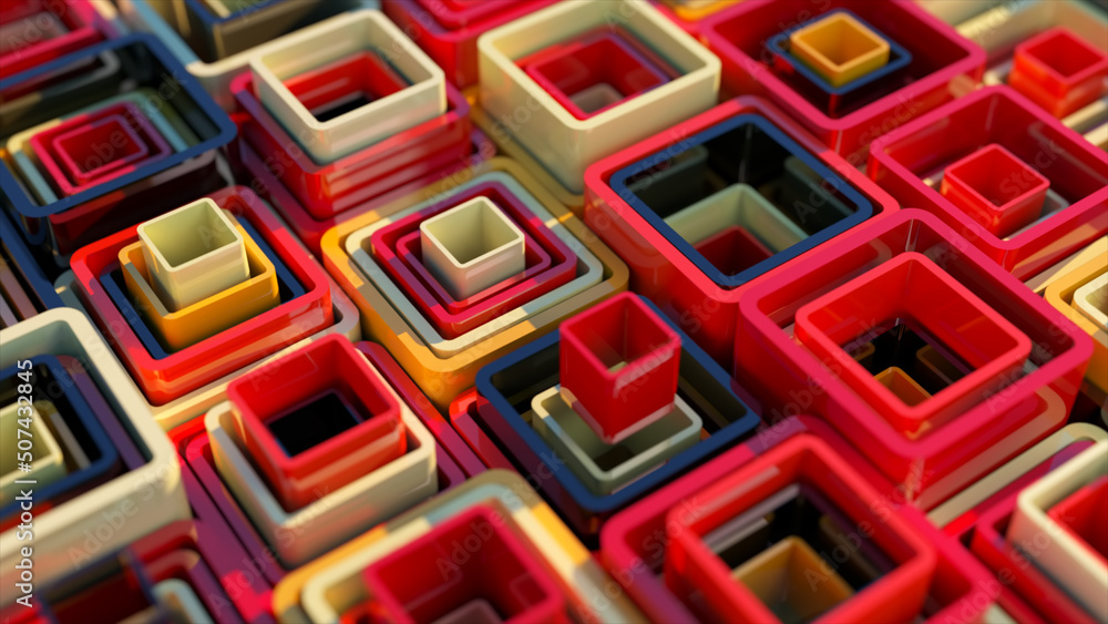 Abstraction concept. Square tubes are stacked inside each other. Red brown beige color. 3d illustration Abstraction concept. Square tubes are stacked inside each other. Red brown beige color. 3d illustration
