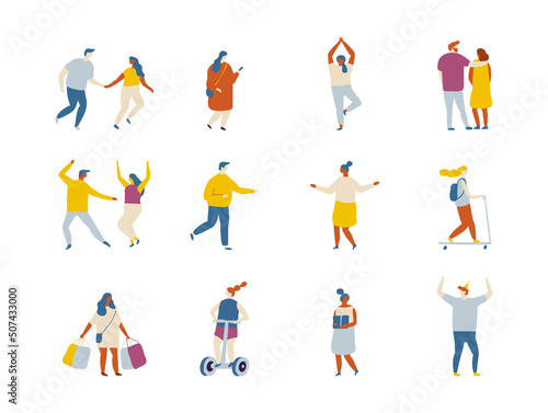 People outdoor activities flat vector characters silhouette.