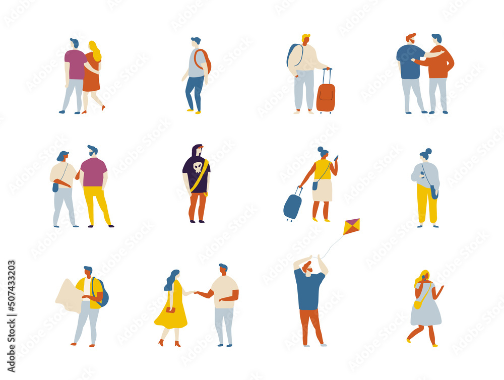 People outdoor activities flat vector characters silhouette.