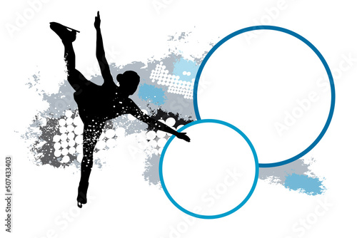 Figure skating sport graphic with dynamic background and buttons for text.