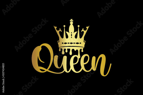 Queen word with crown. calligraphy fun design to print on tee, shirt, hoody, poster banner sticker, card. Hand lettering queen text vector illustration