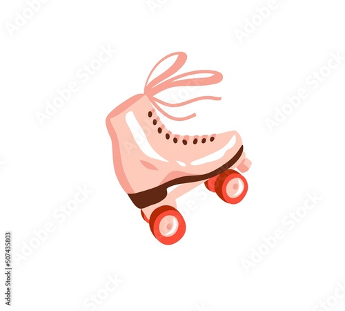 Hand drawn vector abstract flat stock modern graphic illustration retro vintage,pink, disco roller skate shoe,90 vintage print concept,retro vector people design.Isolated vector roller skater.