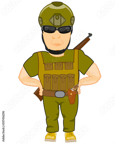 Modern soldier on white background is insulated
