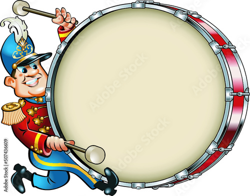 Cartoon style marching band bass drum player