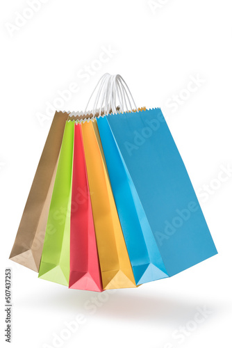Multi colour handle paper bag isolated on white