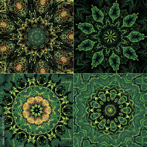 Set of abstract indian pattern with mandalas vector red background colorful template for textile carpet