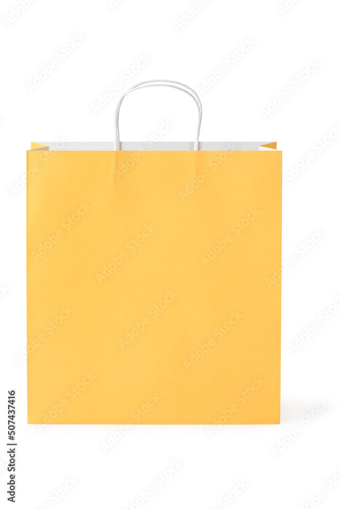 Yellow handle paper bag isolated on white