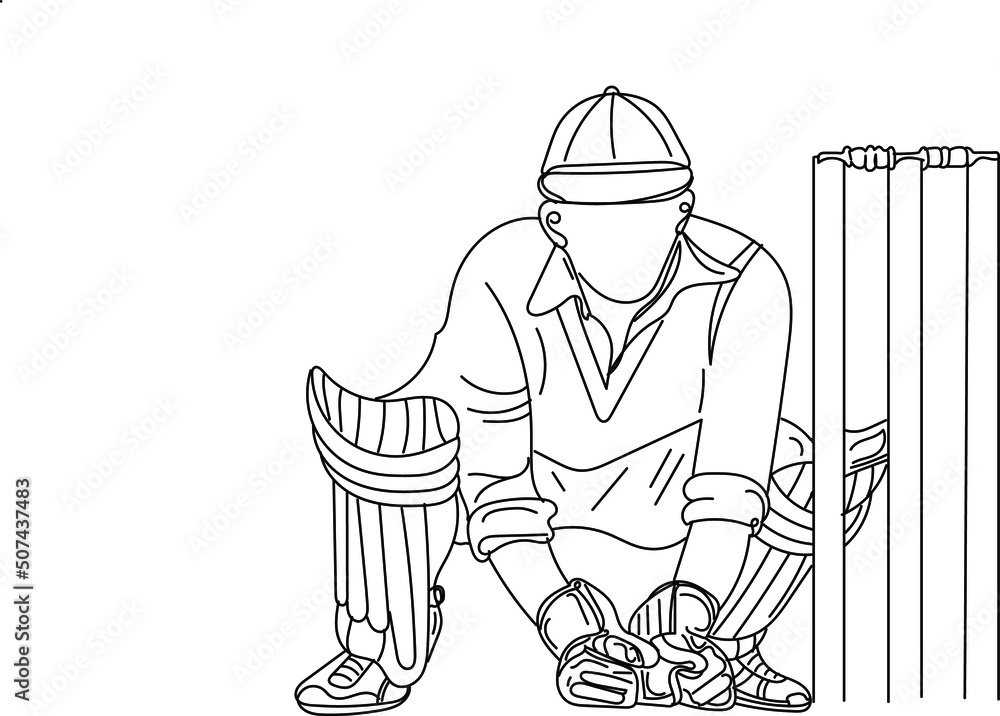 Cricket Logo, Cricket Wicket keeper Vector, Sketch drawing of cricket