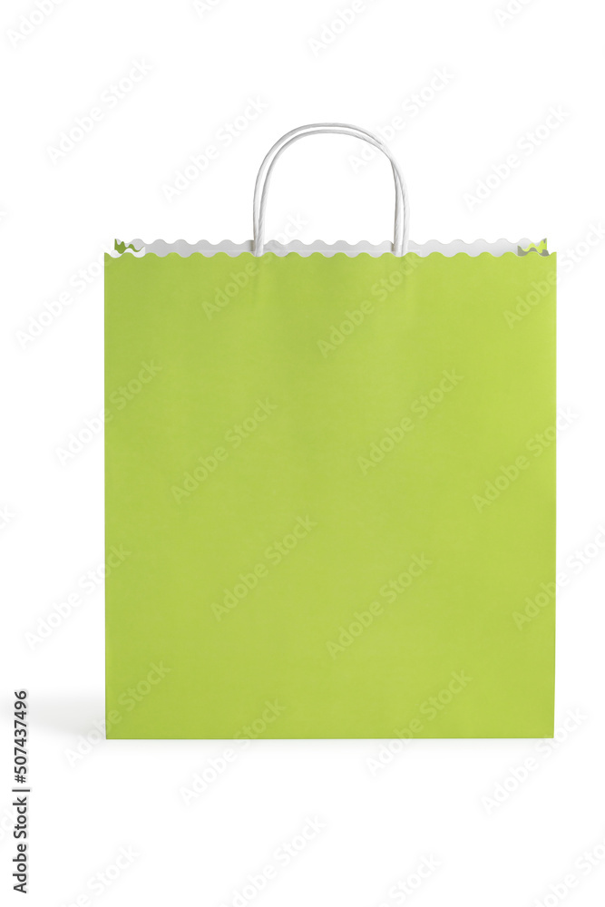 Green handle paper bag isolated on white Green handle paper bag isolated on white