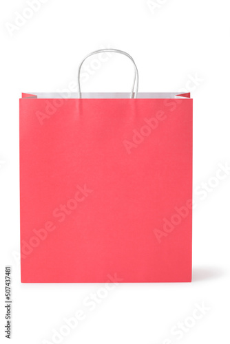  Red handle paper bag isolated on white