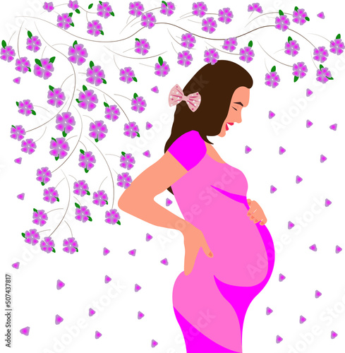 Pregnant woman with sakura flowers