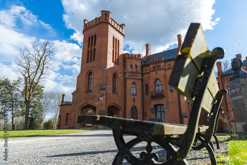 Sangaste Castle Estonia National Geographic yellow frame travel southern sunny heritage bench