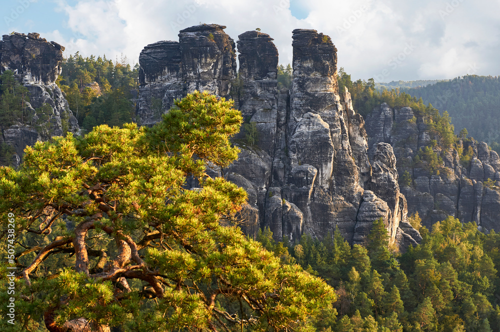 Bastei rocks in the morning, Germany