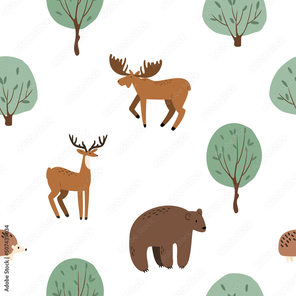 woodland animals seamless pattern, forest digital paper, vector cute ...