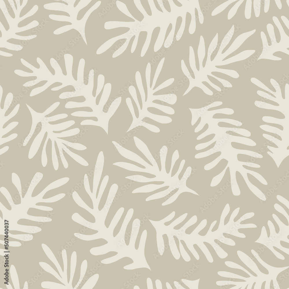 Xmas tree branches grey minimalistic cutout shapes Matisse aesthetic vector seamless pattern. Winter forest background. Merry Christmas Happy New Year Holiday season print for gift wrapping paper.