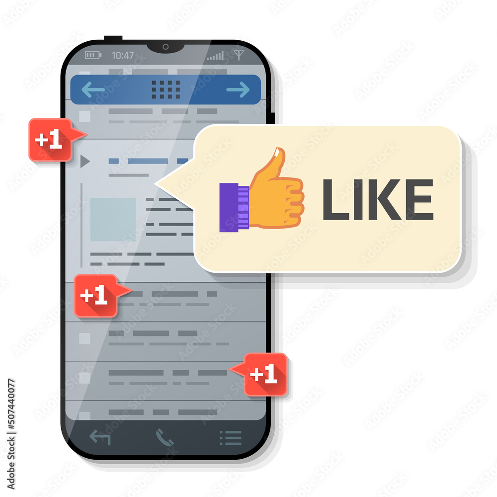 Smartphone with message bubble about thumb up (like). Dialog box pop up over screen of phone. Vector illustration about smartphone, recommendation, social network, mobile technology, preference, etc Smartphone with message bubble about thumb up (like). Dialog box pop up over screen of phone. Vector illustration about smartphone, recommendation, social network, mobile technology, preference, etc