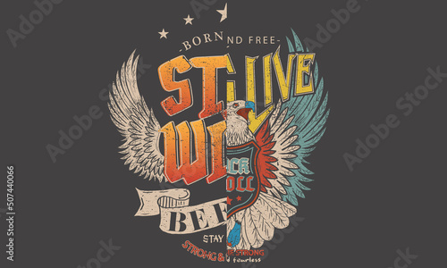 Stay wild graphic print design. Rock and roll graphic print for posters, stickers, background and others. Eagle wing t shirt print design.