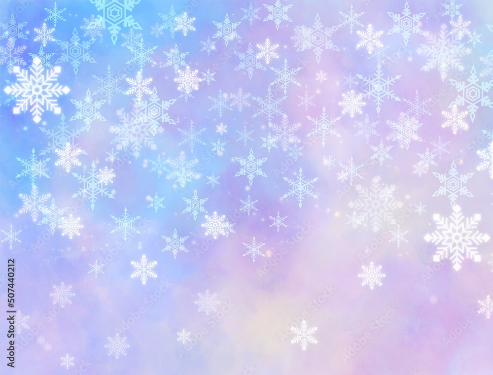 雪の結晶　虹色　背景イラスト