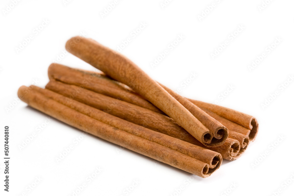 Cinnamon sticks bunch isolated on a white.