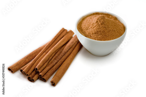 Cinnamon sticks bunch isolated on a white.