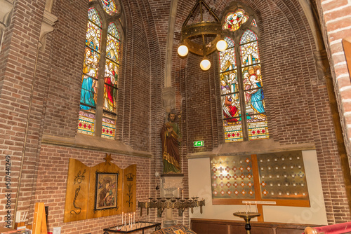 Alkmaar  Netherlands  May 2022. The interior of a church with religious artifacts.