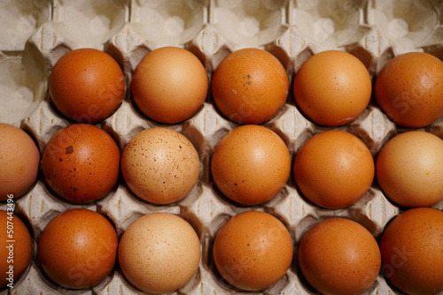 Close up of lots of eggs in an eggbox photo