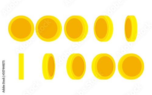 Empty gold coin rotating. Animation sprite sheet isolated on white background