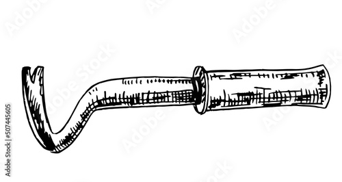 Crowbar tool, Nail pullers for repair work. Sketch. Vector illustration hand drawn image. Illustration of iron nail puller. Repair tool. photo