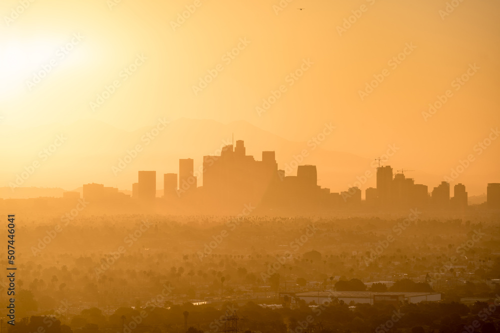 The Skyline of Los Angeles USA during the sunrise