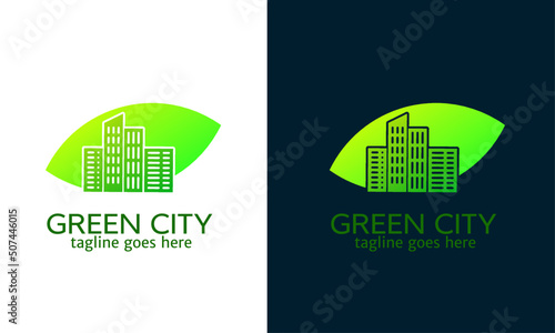Illustration vector graphic of template logo simple green city with leafs background