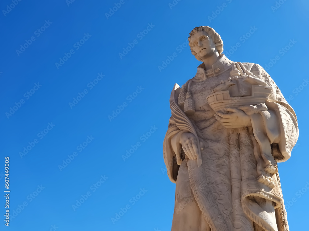 Isolated Sculpture of Saint Vincent or Sao Vicento, the patron of Lisbon, Portugal