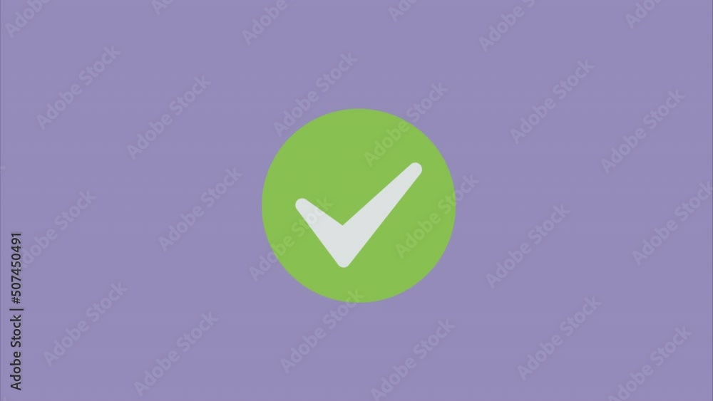 Tick mark check animation isolated on violet background. Motion graphics. Sign of approved, success, confirm, correct Tick mark check animation isolated on violet background. Motion graphics. Sign of approved, success, confirm, correct