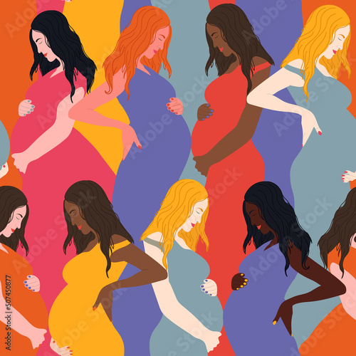 Seamless pattern of pregnant women. Cute background, textile, wallpaper. Vector illustration