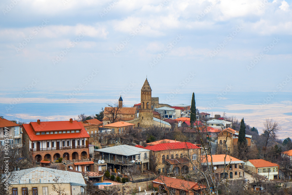 Obraz premium View of Sighnaghi town in Kaheti region of Georgia.