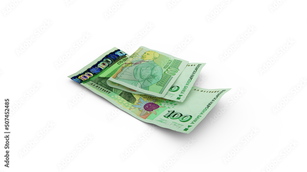 3D rendering of Double 100 Bulgarian lev notes isolated on white background 3D rendering of Double 100 Bulgarian lev notes isolated on white background