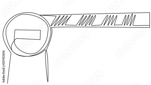 One line checkpoint on a white background. Doodle cinder block with closed entrance. The concept of paid parking, occupation, closed territory. Stock vector image.